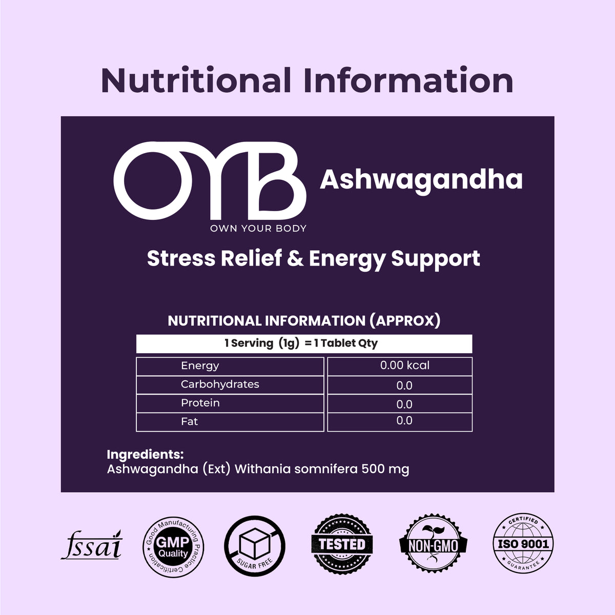 Ashwagandha 500 mg | 30 Tablets | OYB Ashwagandha