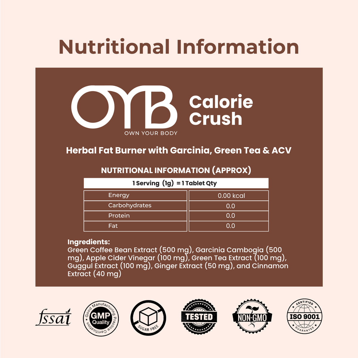 Fat Burner Tablets with Garcinia & Green Tea for Metabolism Support | 30 Tablets | OYB Calorie Crush