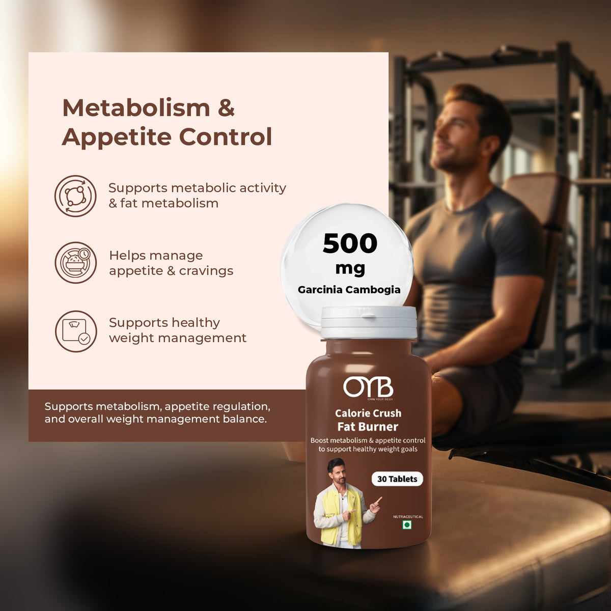 Fat Burner Tablets with Garcinia & Green Tea for Metabolism Support | 30 Tablets | OYB Calorie Crush