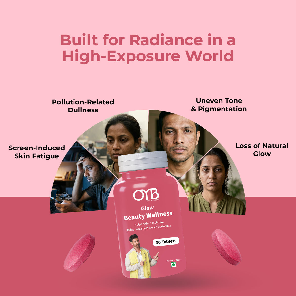 Glutathione 500 mg + Vitamin C & E | 30 Tablets | OYB Glow