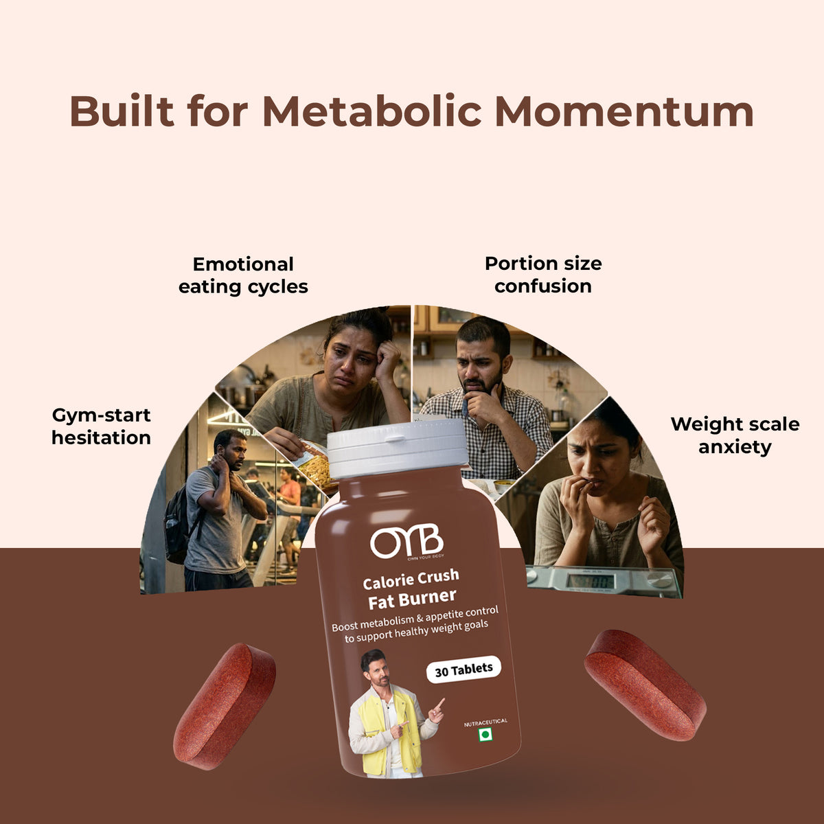 Fat Burner Tablets with Garcinia & Green Tea for Metabolism Support | 30 Tablets | OYB Calorie Crush