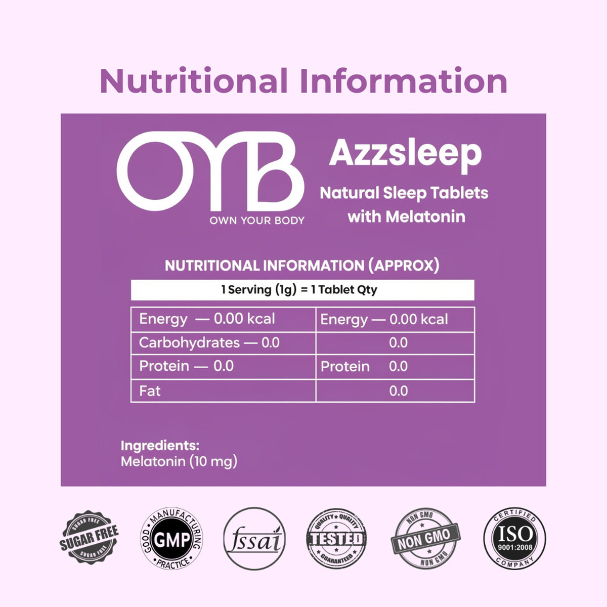 OYB Azzleep — Melatonin 10mg Sleep Support Tablets