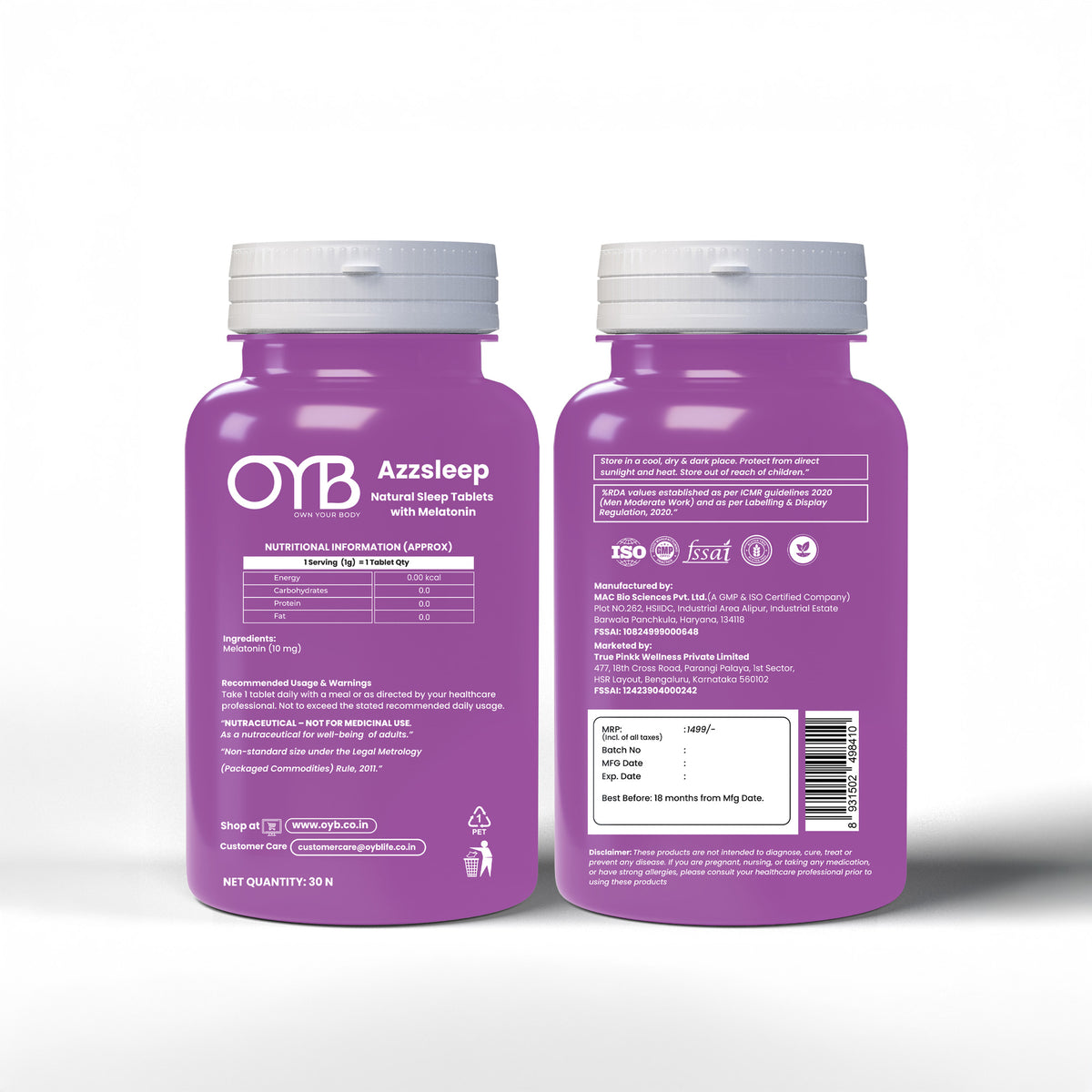 OYB Azzleep — Melatonin 10mg Sleep Support Tablets