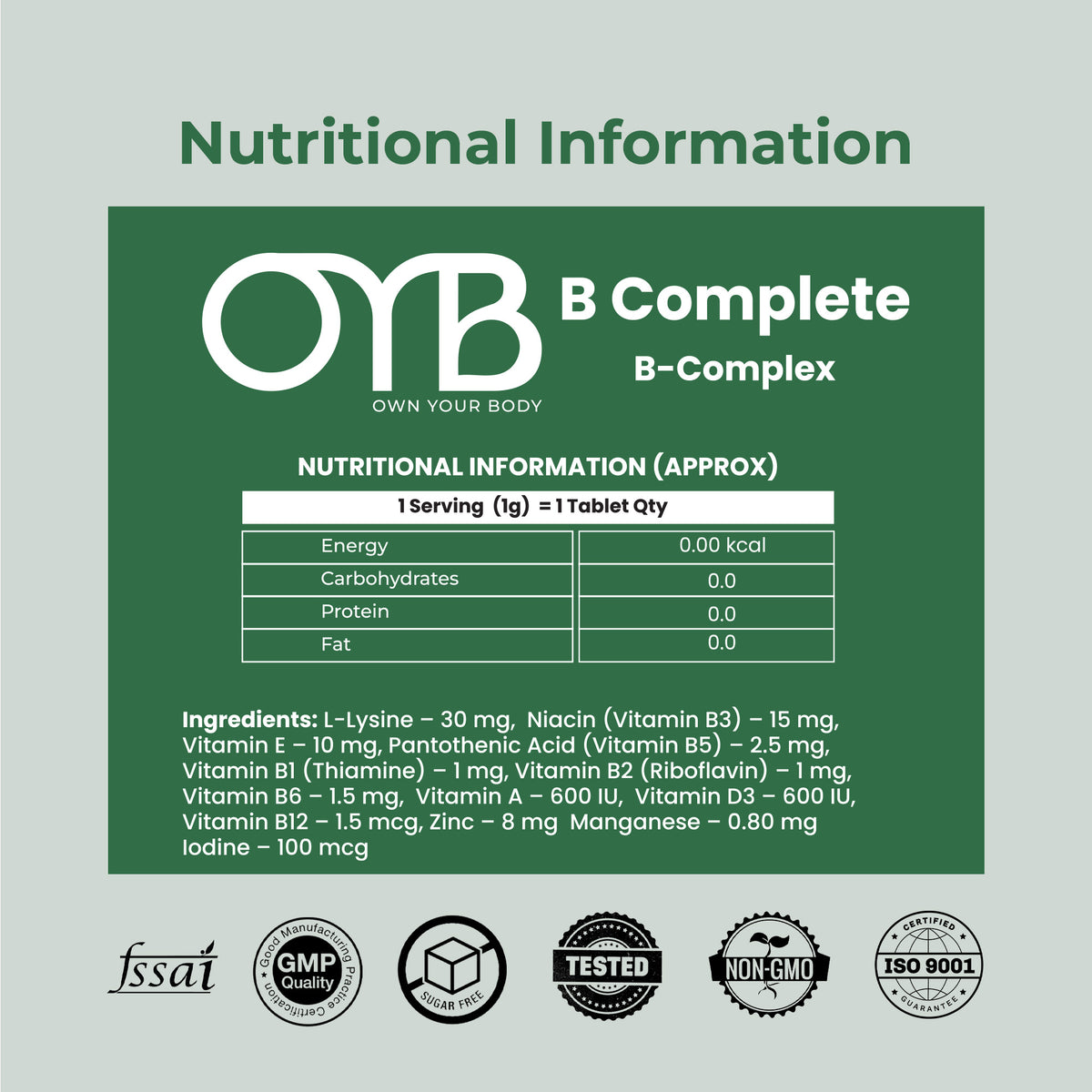 Vitamin B-Complex | 30 Tablets | OYB B Complete