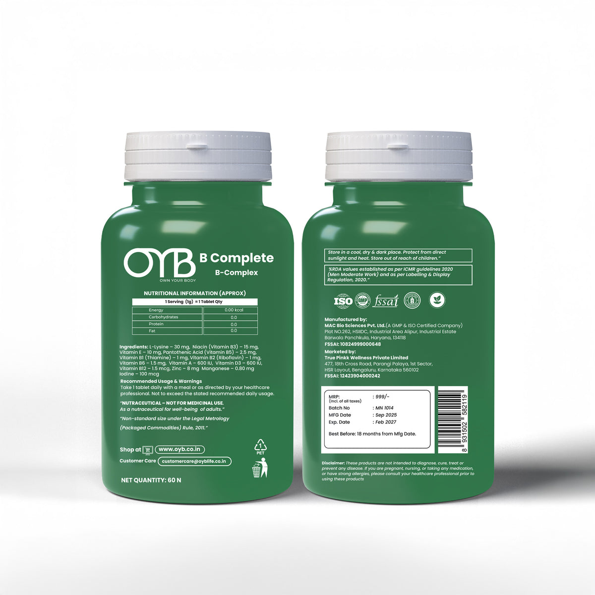 Vitamin B-Complex | 30 Tablets | OYB B Complete