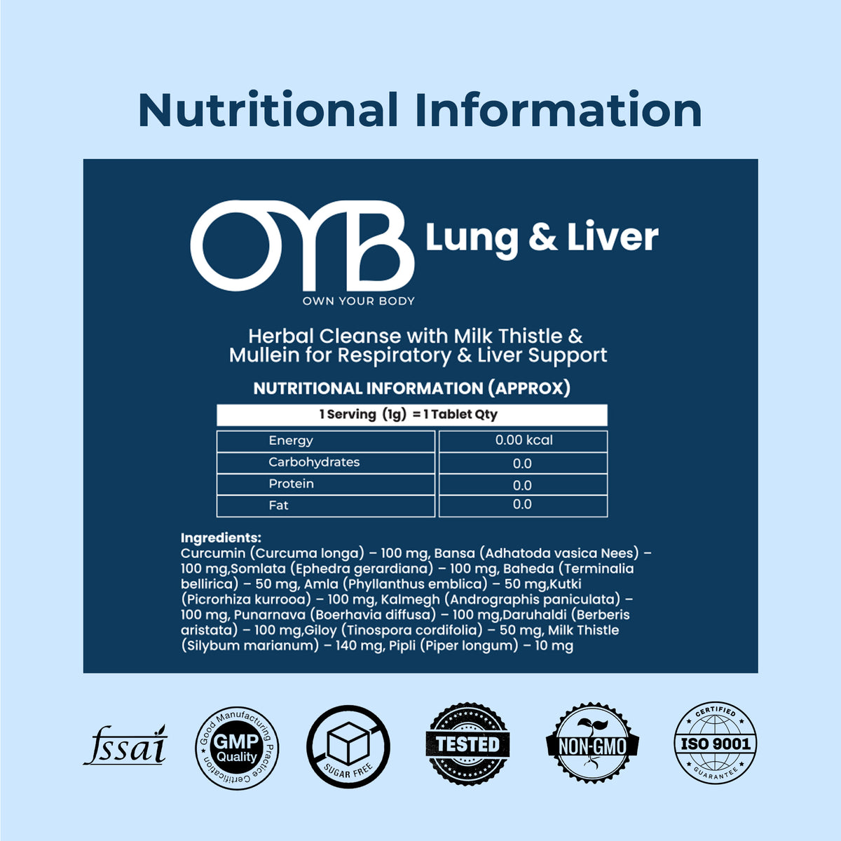 Milk Thistle & Mullein | Liver Detox + Lung Support | 30 Tablets | OYB