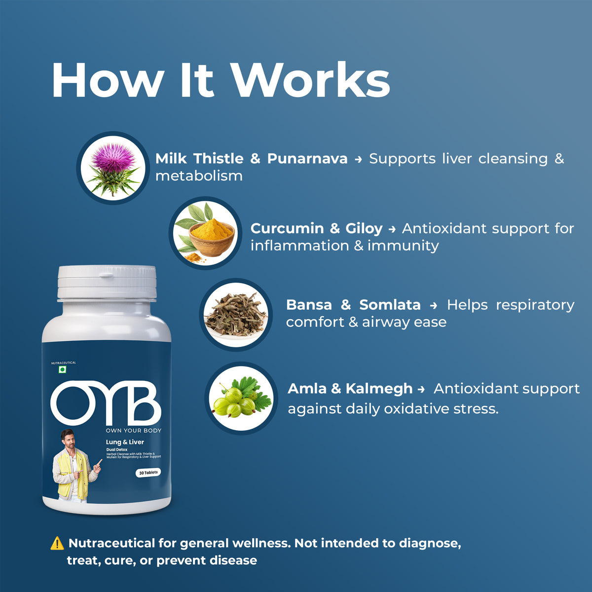 OYB Lung & Liver Dual Detox with Milk Thistle & Mullein | 30 Tablets | OYB Lung & Liver Dual Detox