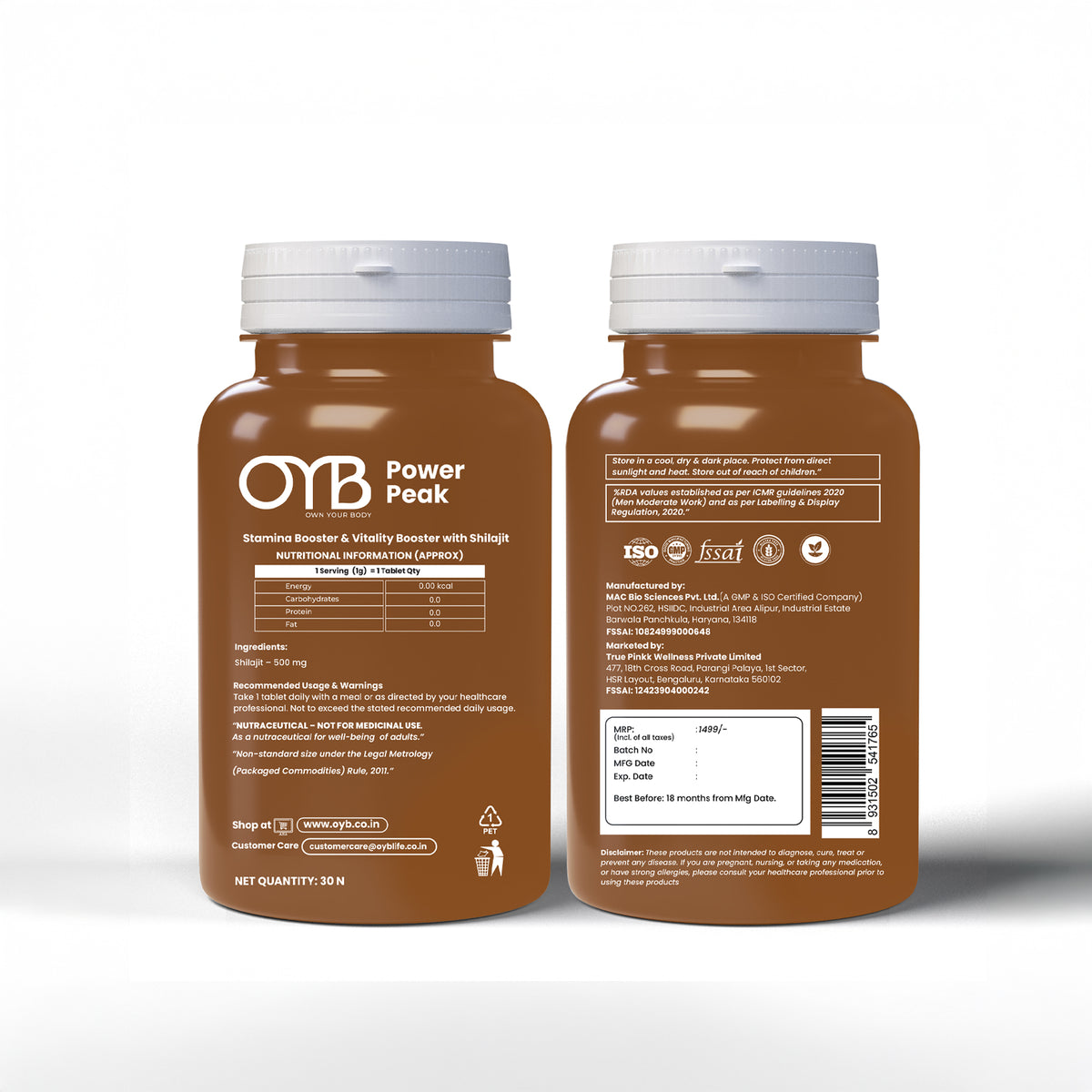 Shilajit 500 mg | 30 Tablets | OYB Power Peak