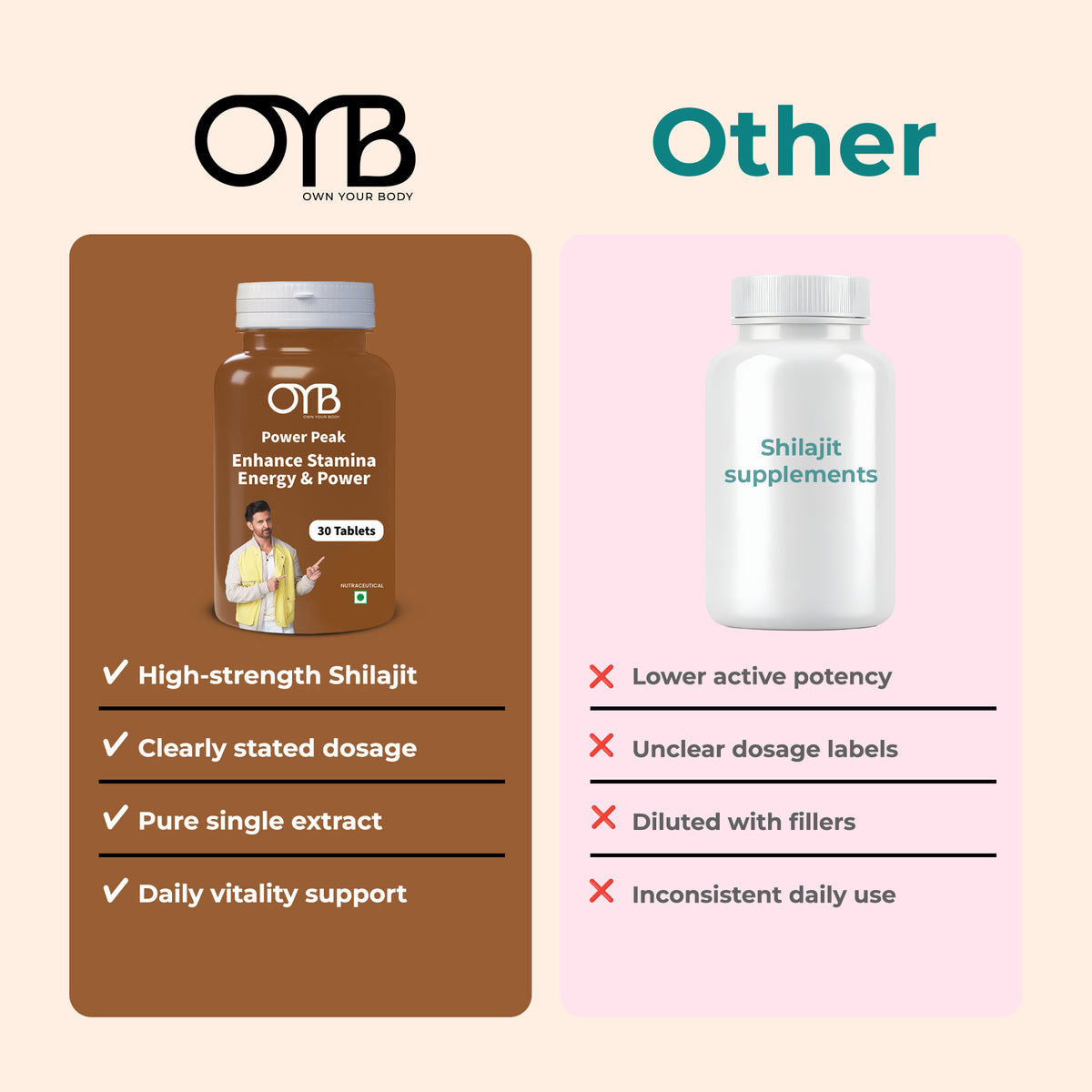 Shilajit 500 mg | 30 Tablets | OYB Power Peak