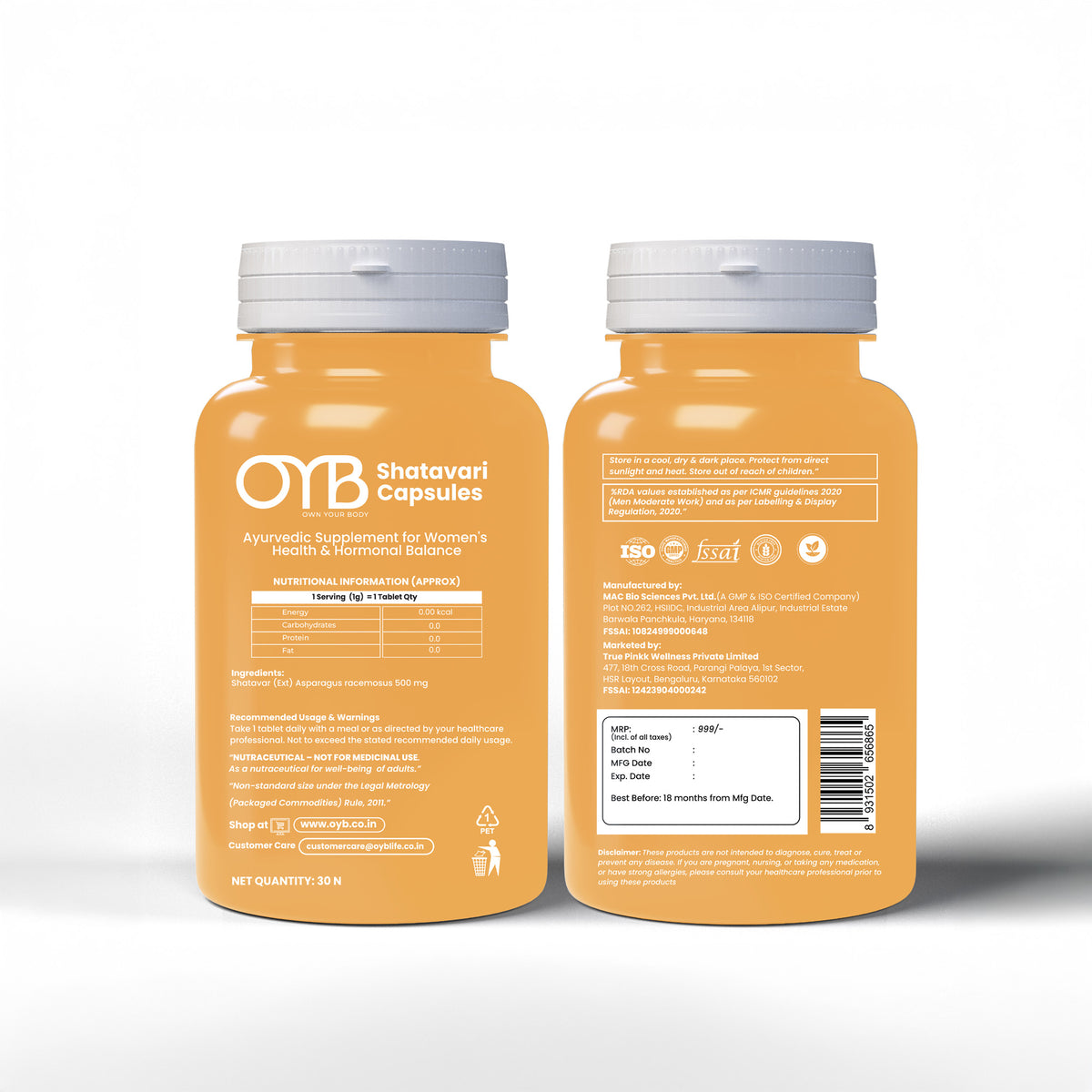 Shatavari 500 mg | 30 Tablets | OYB Shatavari