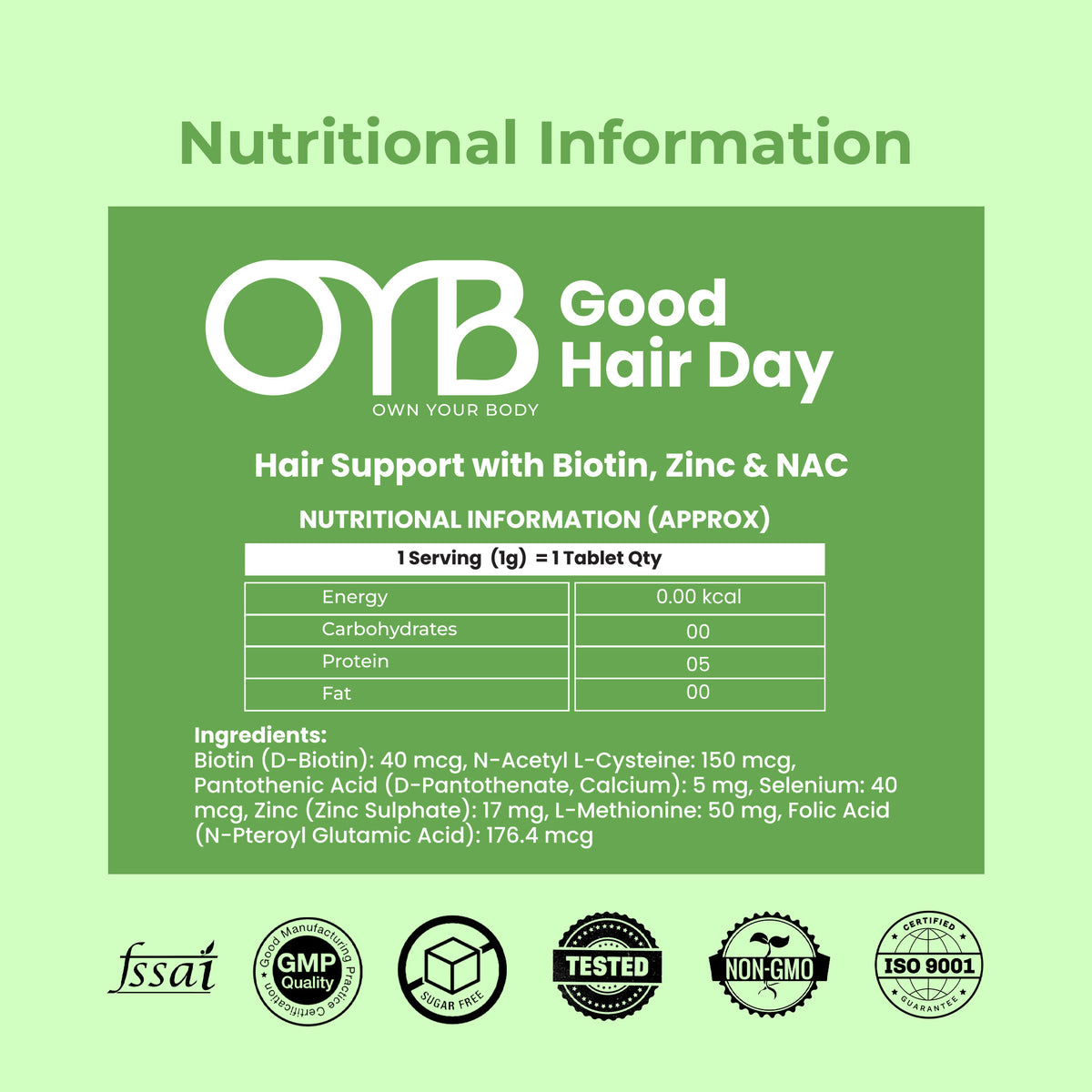 Biotin + Zinc + NAC | 30 Tablets | OYB Good Hair Day