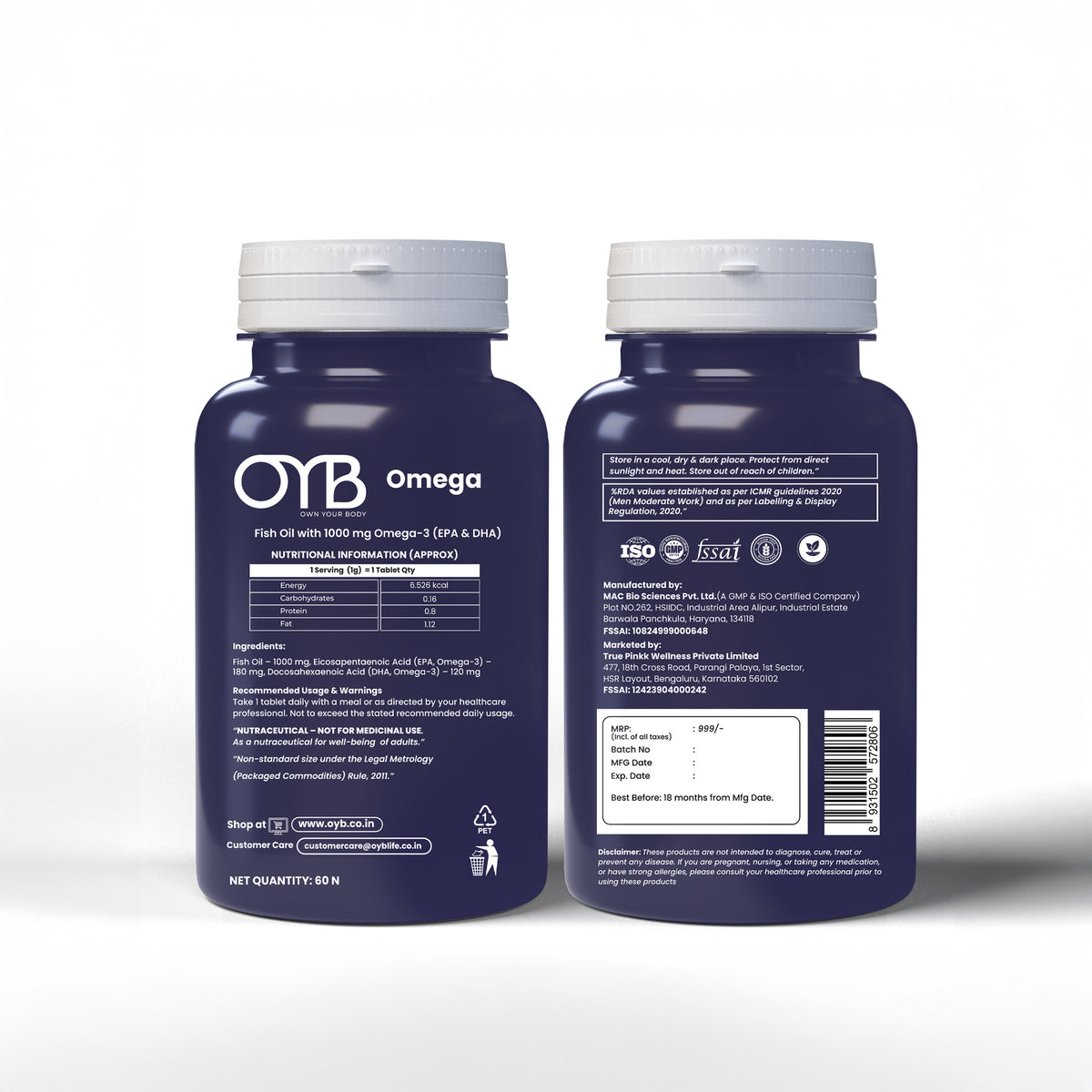 Omega-3 Fish Oil 1000 mg | 60 Softgels | OYB Omega