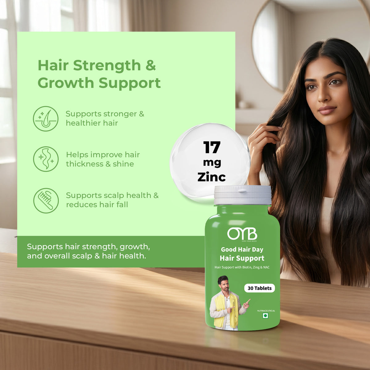 Biotin + Zinc + NAC | 30 Tablets | OYB Good Hair Day