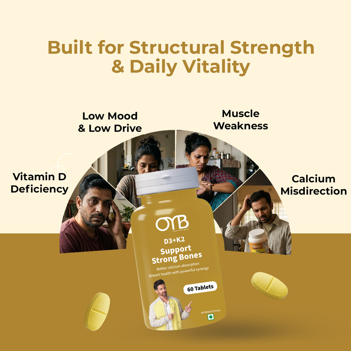 Vitamin D3 + K2 (MK-7)| 60 Tablets | OYB D3+K2