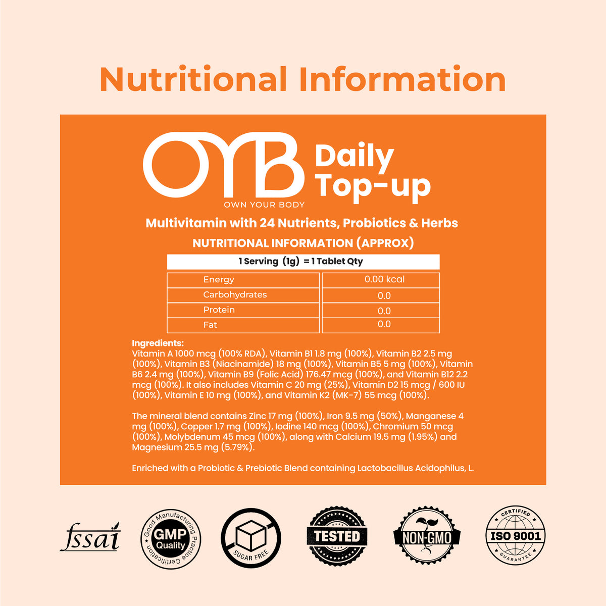 Multivitamin with 24 Nutrients | 60 Tablets | OYB Daily Top-Up
