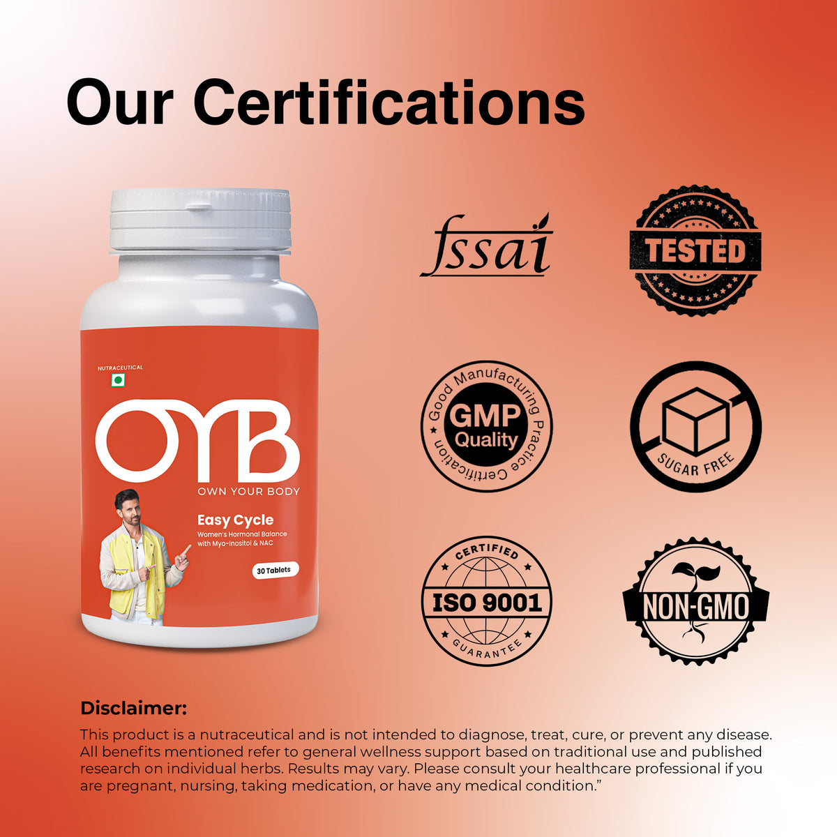 OYB PCOS Support Supplement for Women with Myo-Inositol & NAC for Hormonal Balance | 30 Tablets