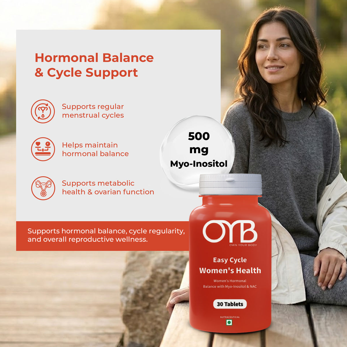 Myo-Inositol + NAC PMS Support | 30 Tablets | OYB Easy Cycle