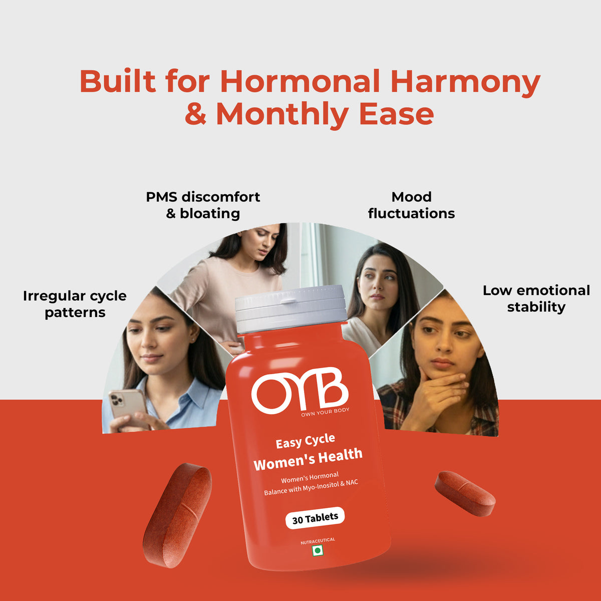 Myo-Inositol + NAC PMS Support | 30 Tablets | OYB Easy Cycle
