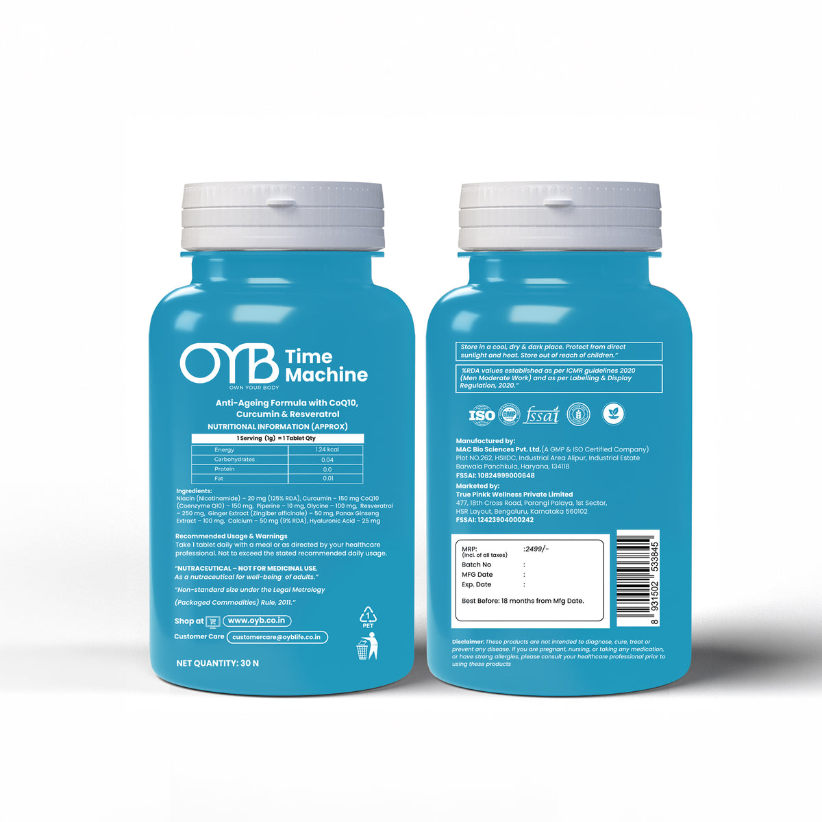 CoQ10 + Resveratrol + Curcumin | 30 Tablets | OYB Time Machine
