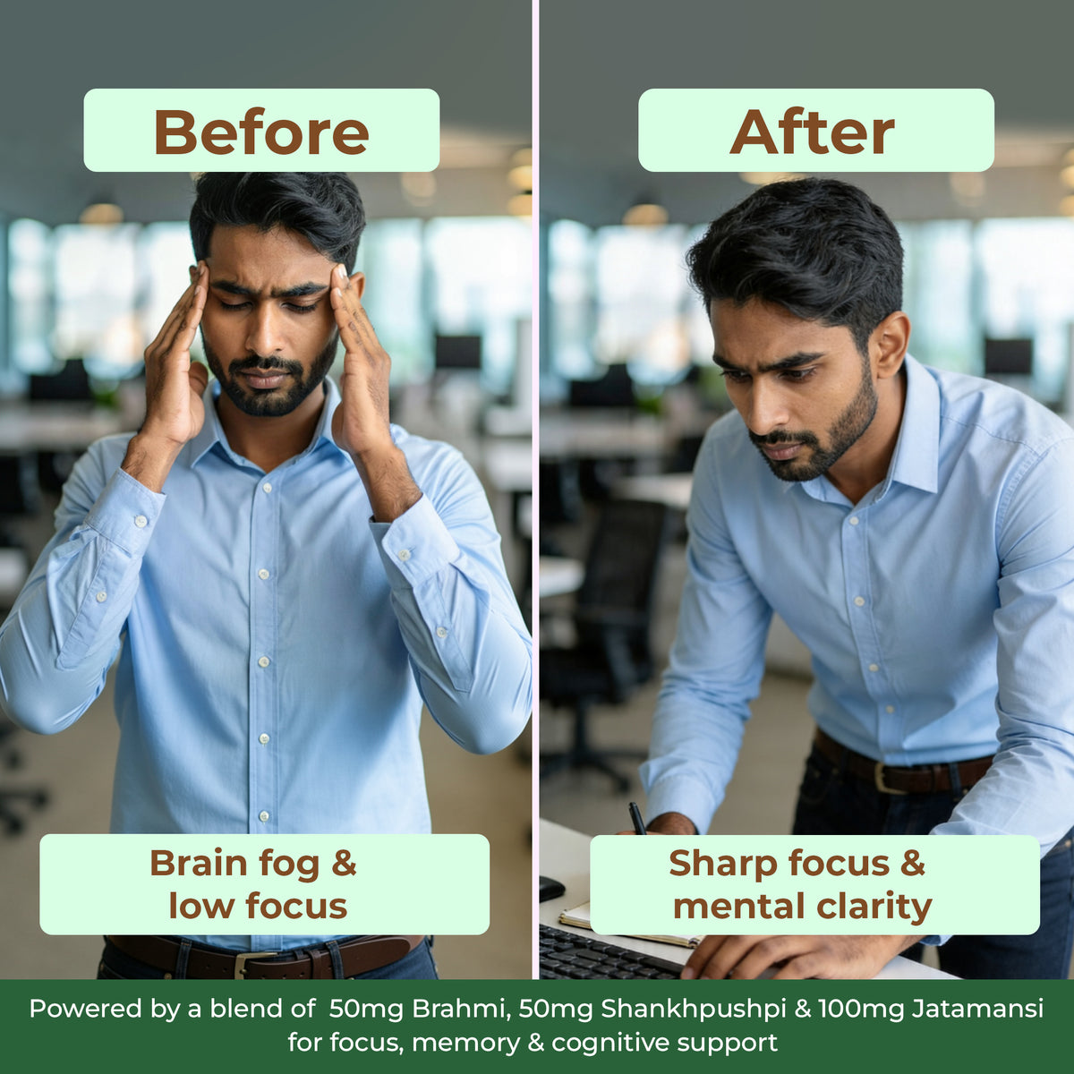 Stress Relief with Ashwagandha + Brahmi | 30 Tablets | OYB Brain Ease